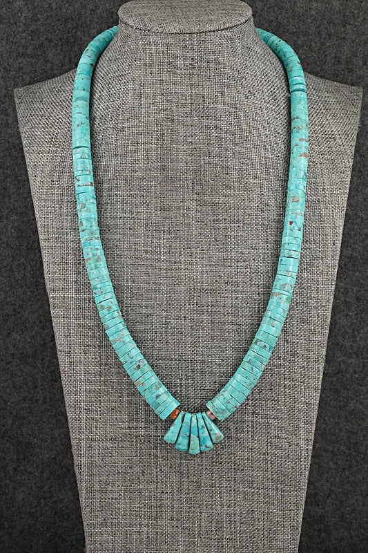Turquoise, Spiny Oyster & Sterling Silver Necklace 21"- Lupe Lovato