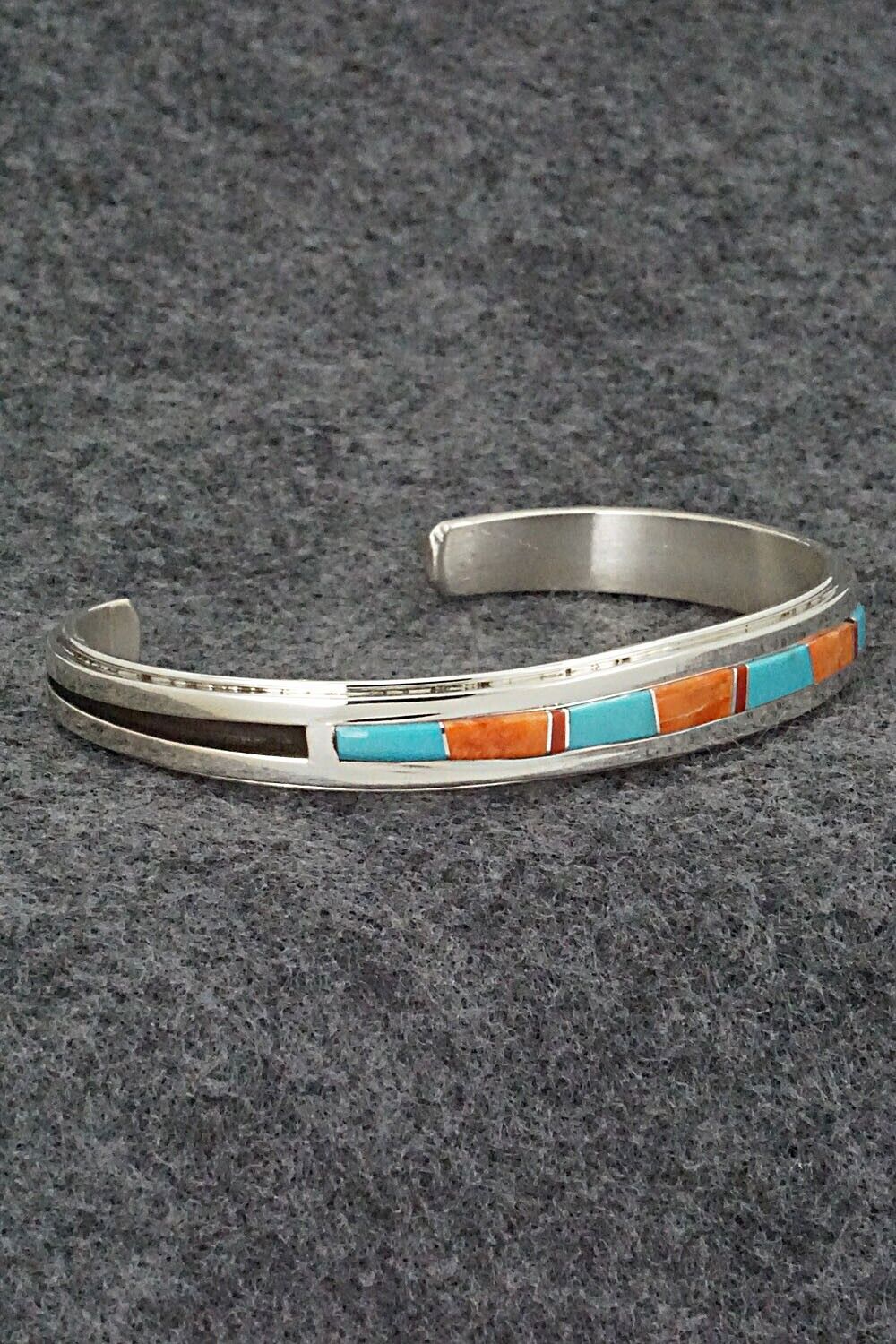 Turquoise, Coral, Spiny Oyster & Sterling Silver Bracelet - Wilbert Muskett