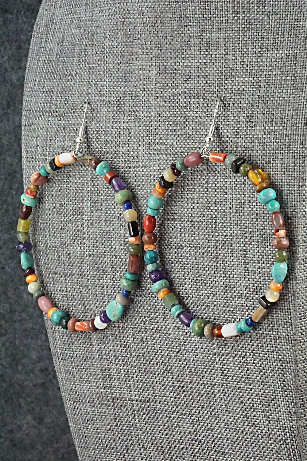 Multi Stone & Sterling Silver Hoop Earrings - Helen Tsosie