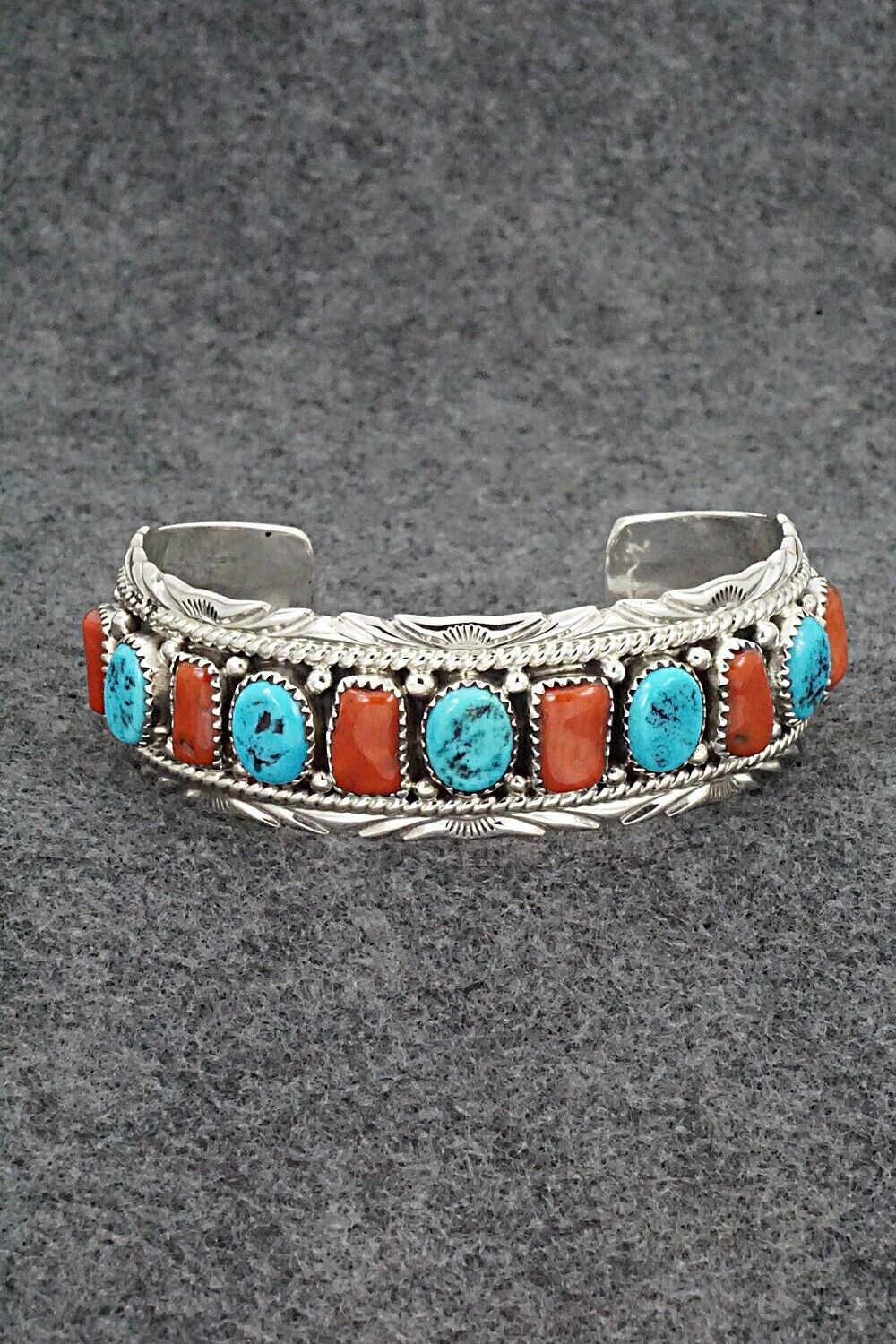 Turquoise, Coral & Sterling Silver Bracelet - Martin Muskett