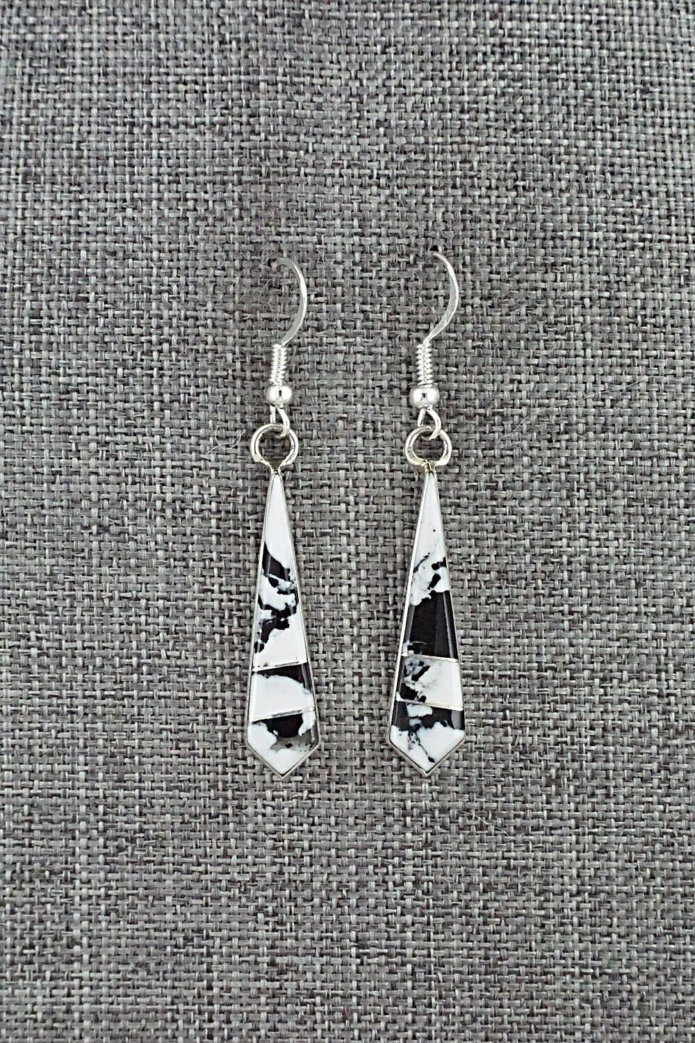 White Buffalo & Sterling Silver Inlay Earrings - Marilyn Yazzie