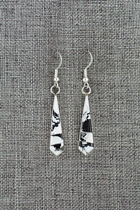 White Buffalo & Sterling Silver Inlay Earrings - Marilyn Yazzie