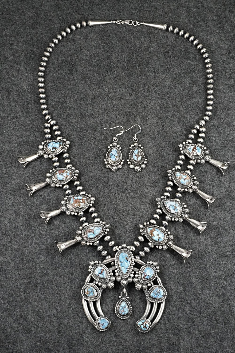 Turquoise & Sterling Silver Squash Blossom Set - Tom Lewis
