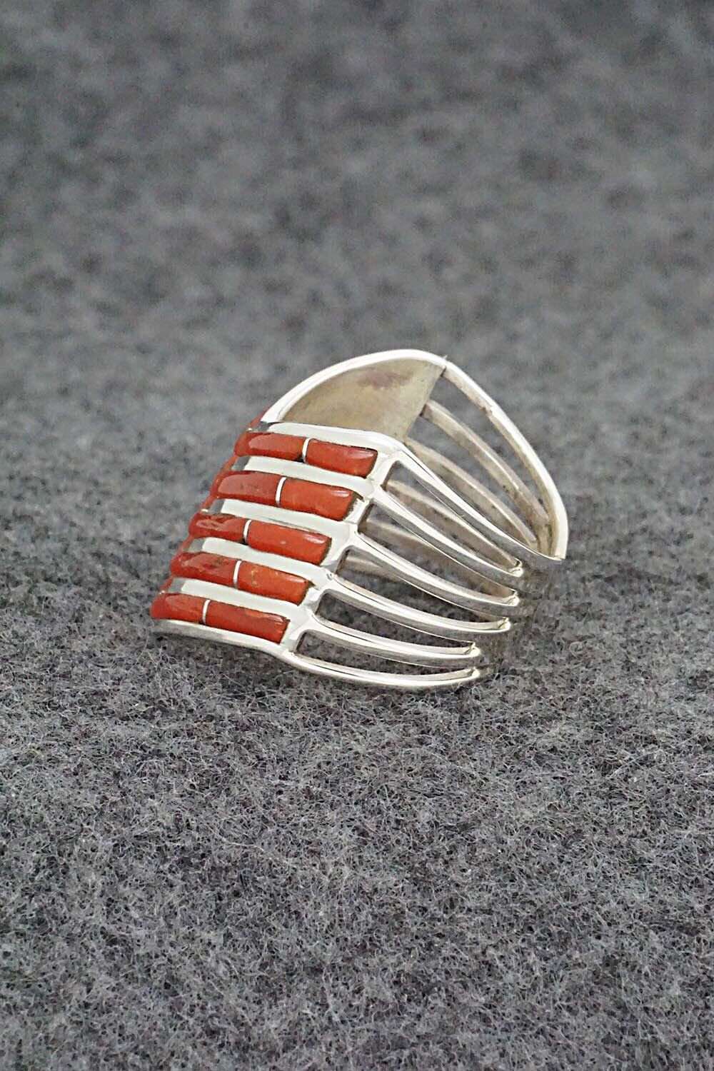 Coral & Sterling Silver Ring - Andrew Enrico - Size 8.5