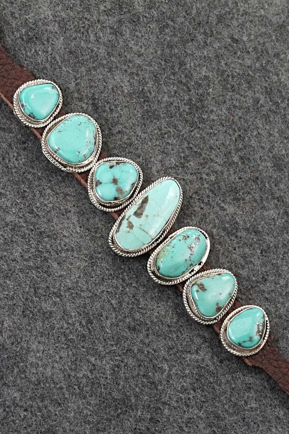 Turquoise, Sterling Silver & Leather Bracelet - Rosita Charlie