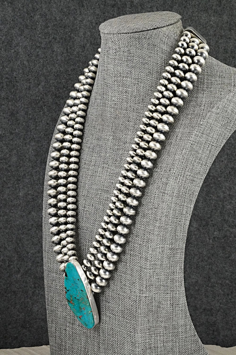 Turquoise & Sterling Silver Navajo Pearl Necklace - Gruber & Halwood