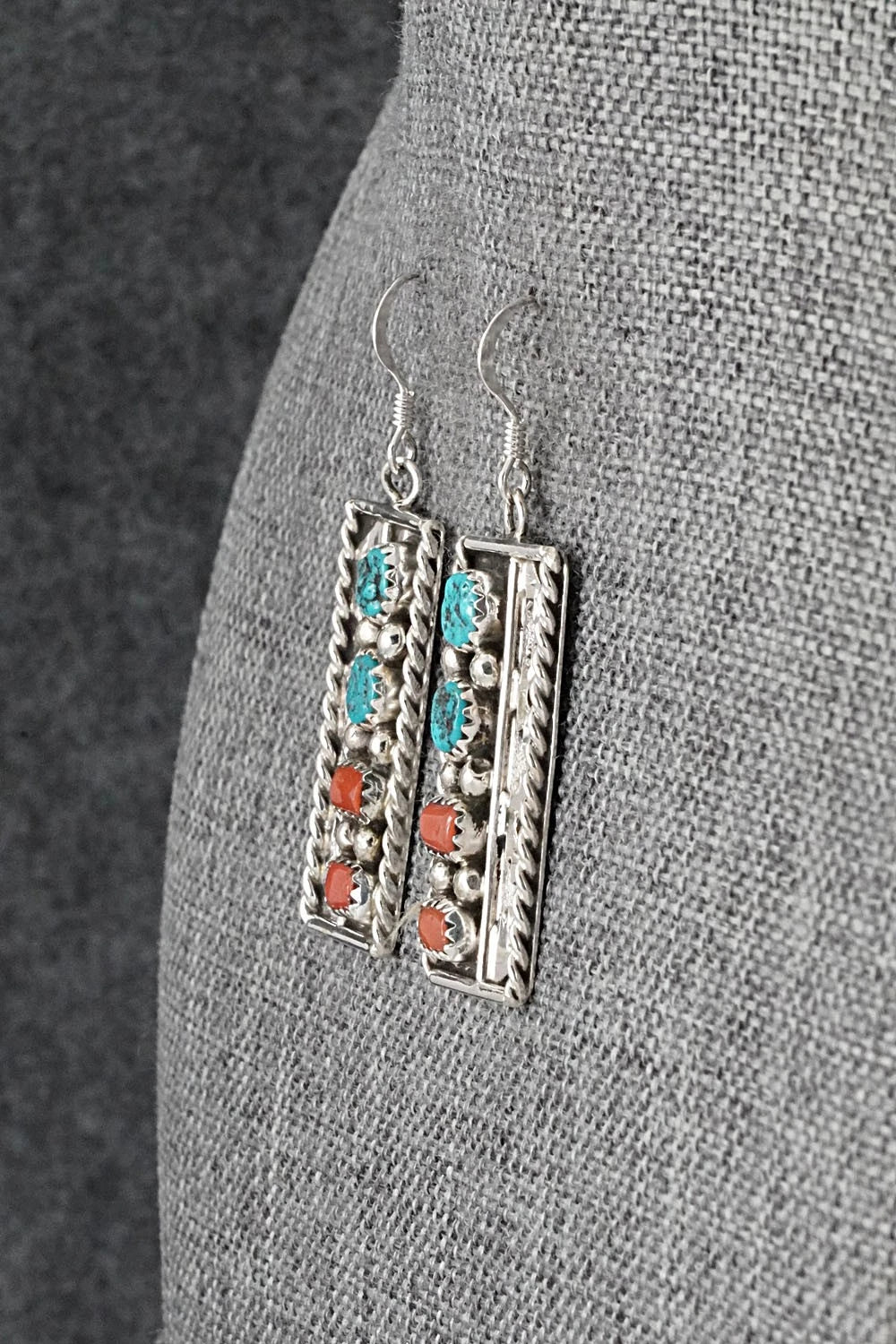Turquoise, Coral & Sterling Silver Earrings - Ronnie Spencer