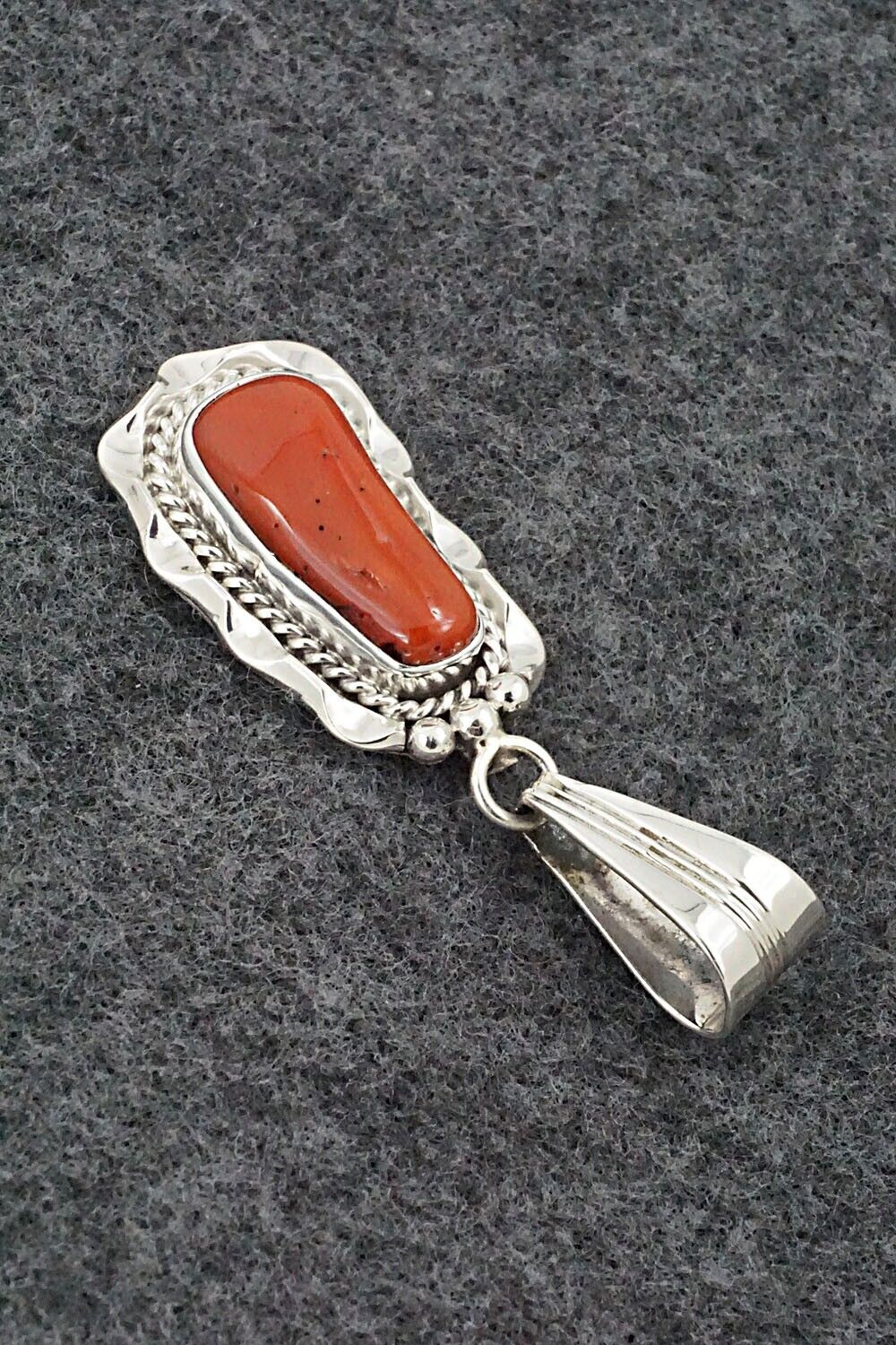 Coral & Sterling Silver Pendant - Samuel Yellowhair