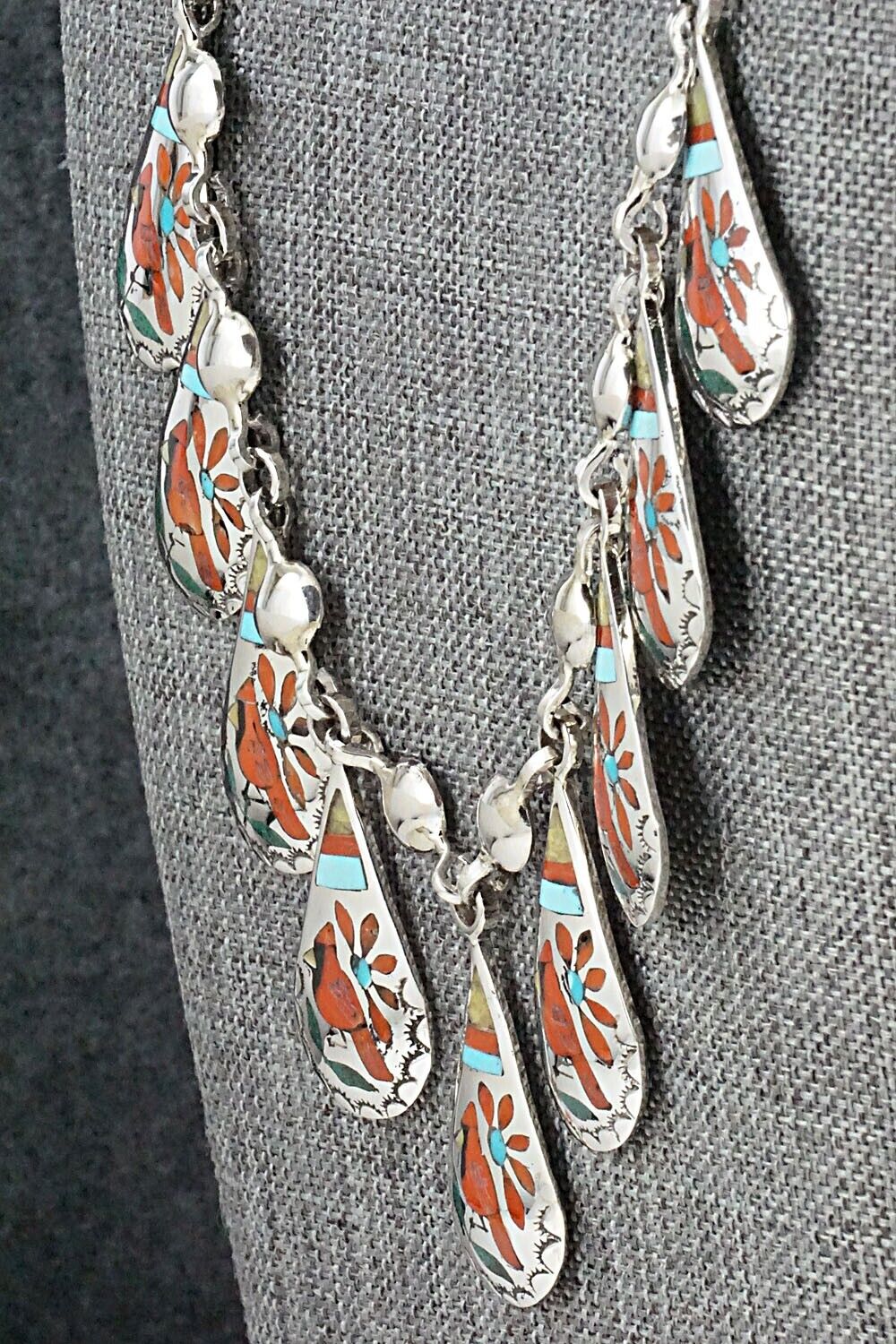 Multi Stone & Sterling Silver Inlay Necklace - Quintin Quam Sr.