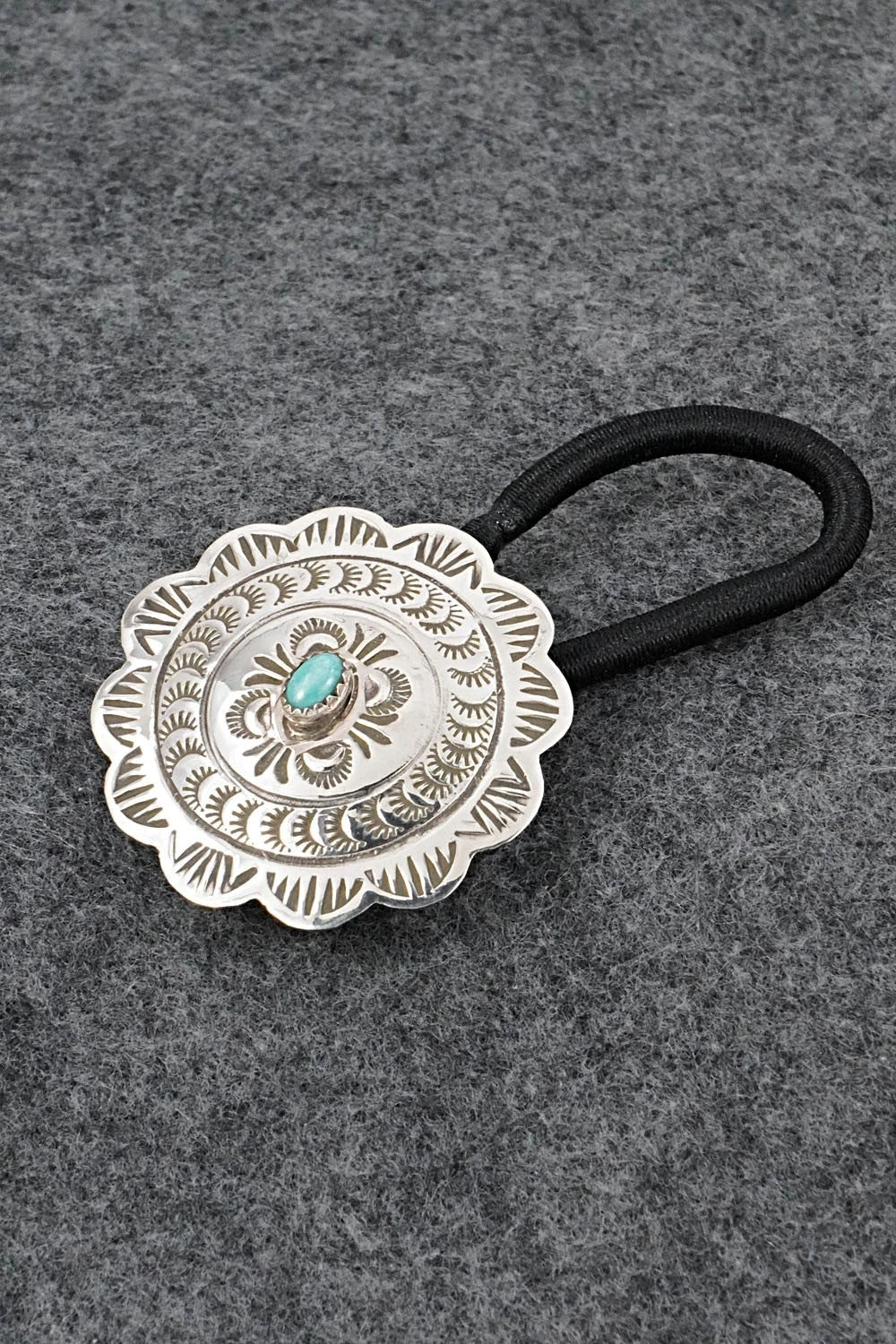 Turquoise & Sterling Silver Hair Tie - Bertha Begay