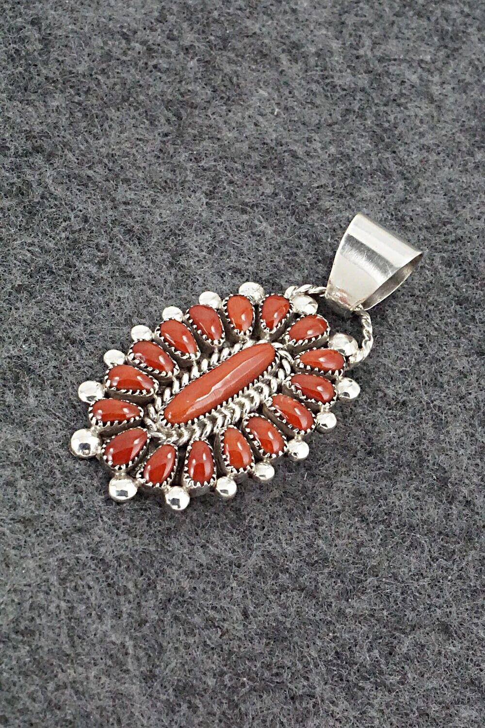 Coral & Sterling Silver Pendant - Lorraine Waatsa