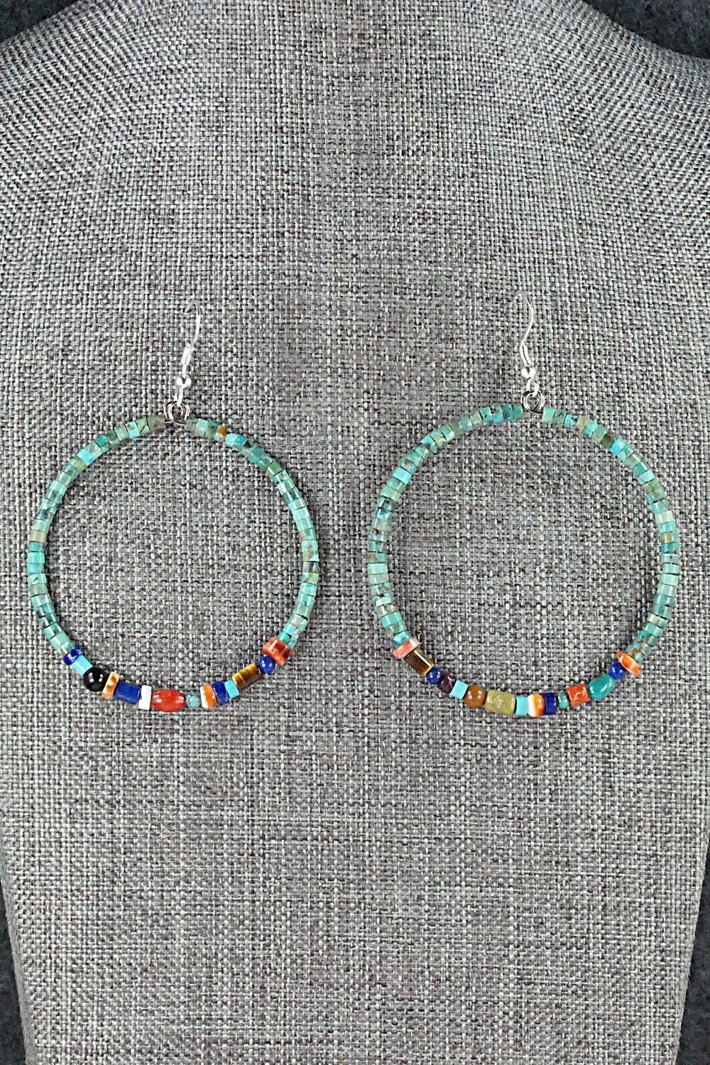 Multi Stone & Sterling Silver Hoop Earrings - Helen Tsosie