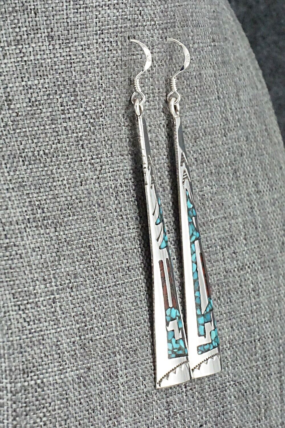 Turquoise, Coral & Sterling Silver Earrings - Jolene Yazzie