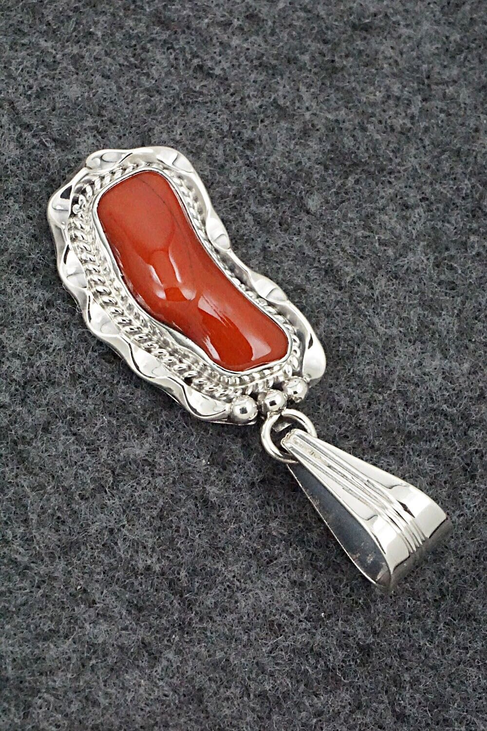 Coral & Sterling Silver Pendant - Samuel Yellowhair