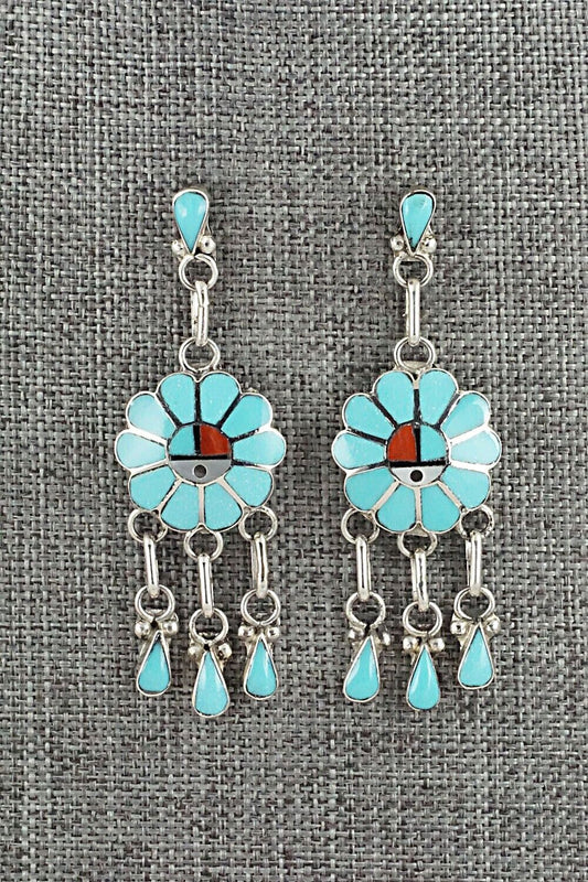 Multi Stone & Sterling Silver Inlay Earrings - Burdian Soseeah