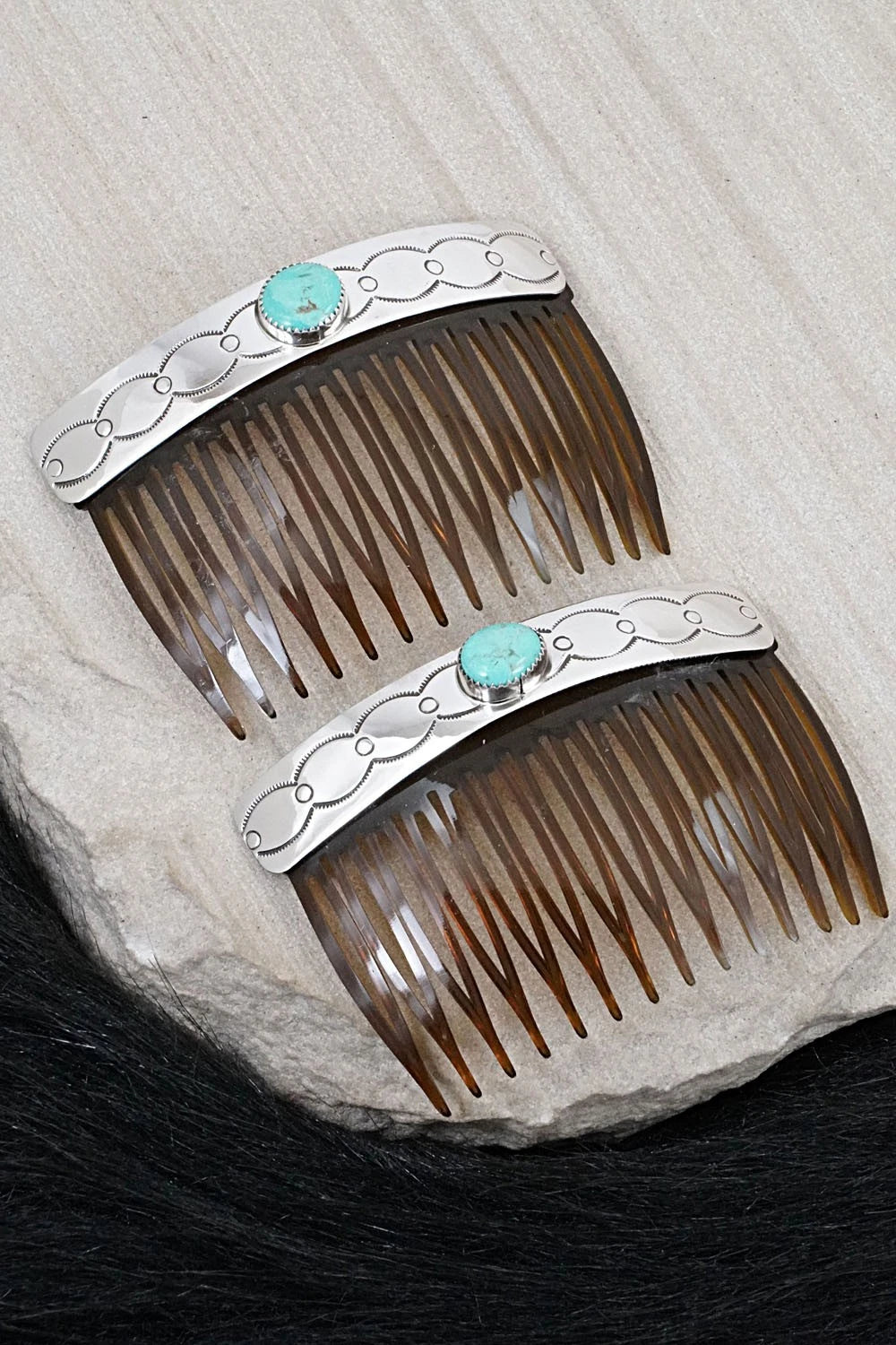 Turquoise & Sterling Silver Hair Combs - Jolene Begay