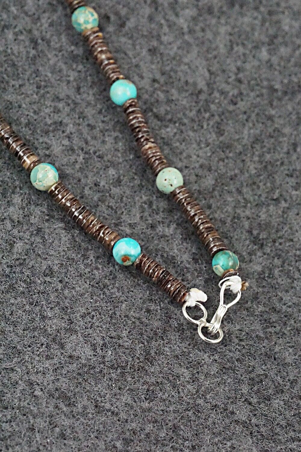 Turquoise, Shell & Sterling Silver Necklace 18" - Ramona Bird