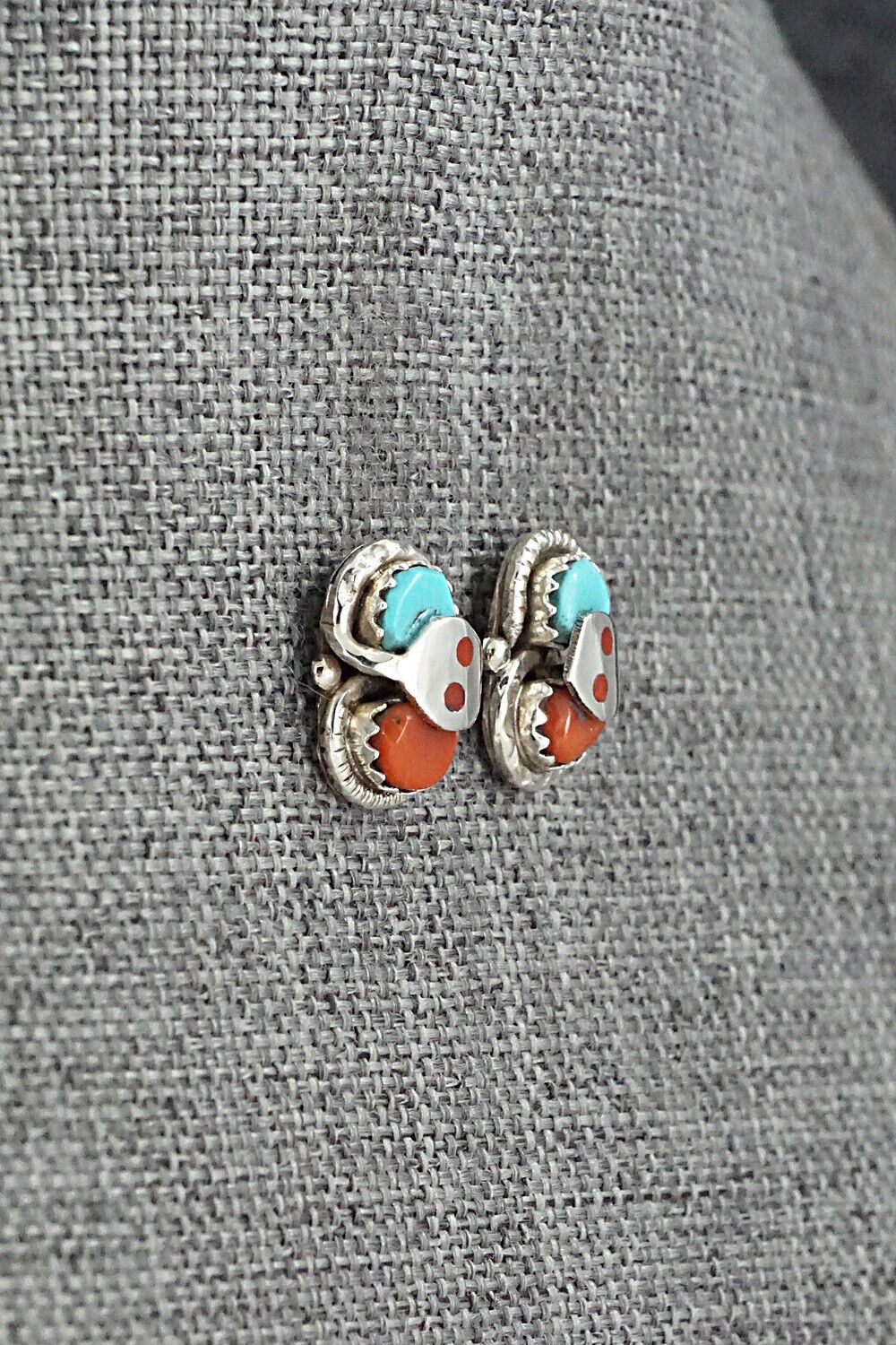 Turquoise, Coral & Sterling Silver Earrings - Joy Calavaza