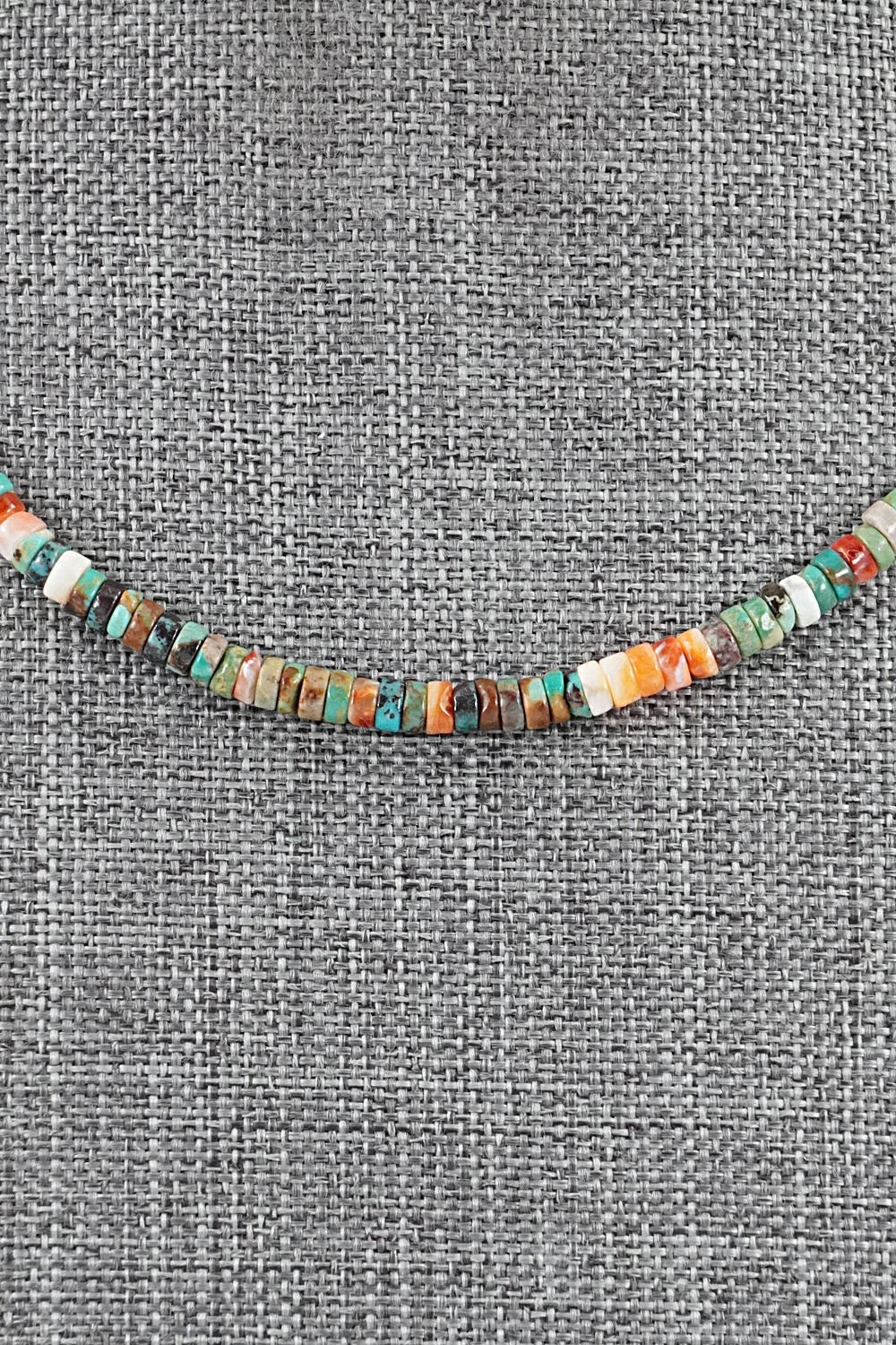 Turquoise, Spiny Oyster & Sterling Silver Necklace 17" - Doreen Jake