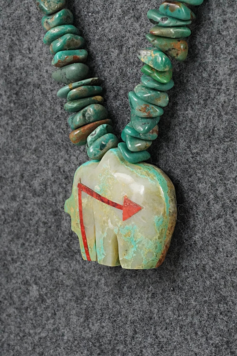 Turquoise Zuni Fetish Carving & Sterling Silver Necklace - Bernard Laiwakete