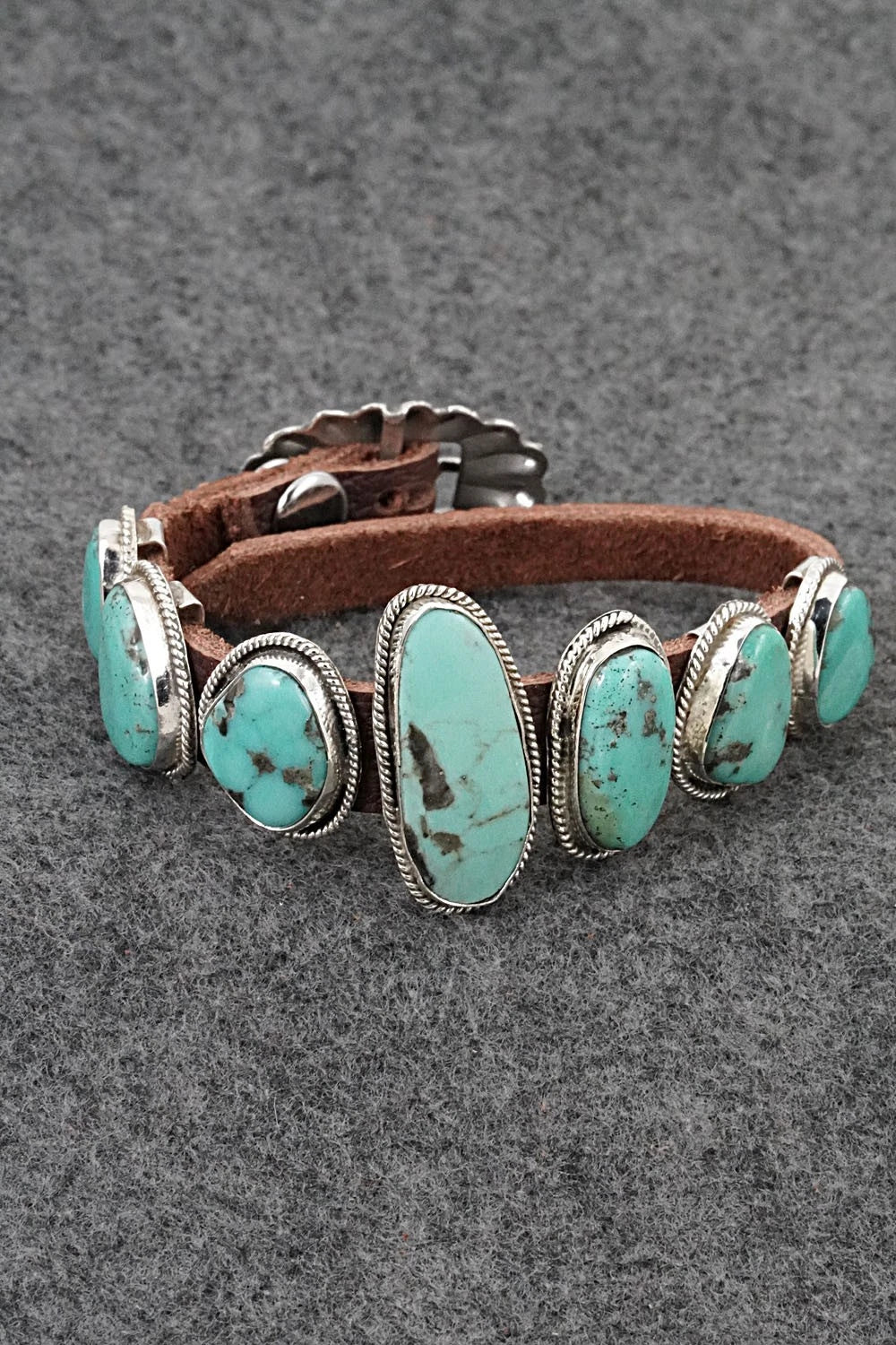 Turquoise, Sterling Silver & Leather Bracelet - Rosita Charlie