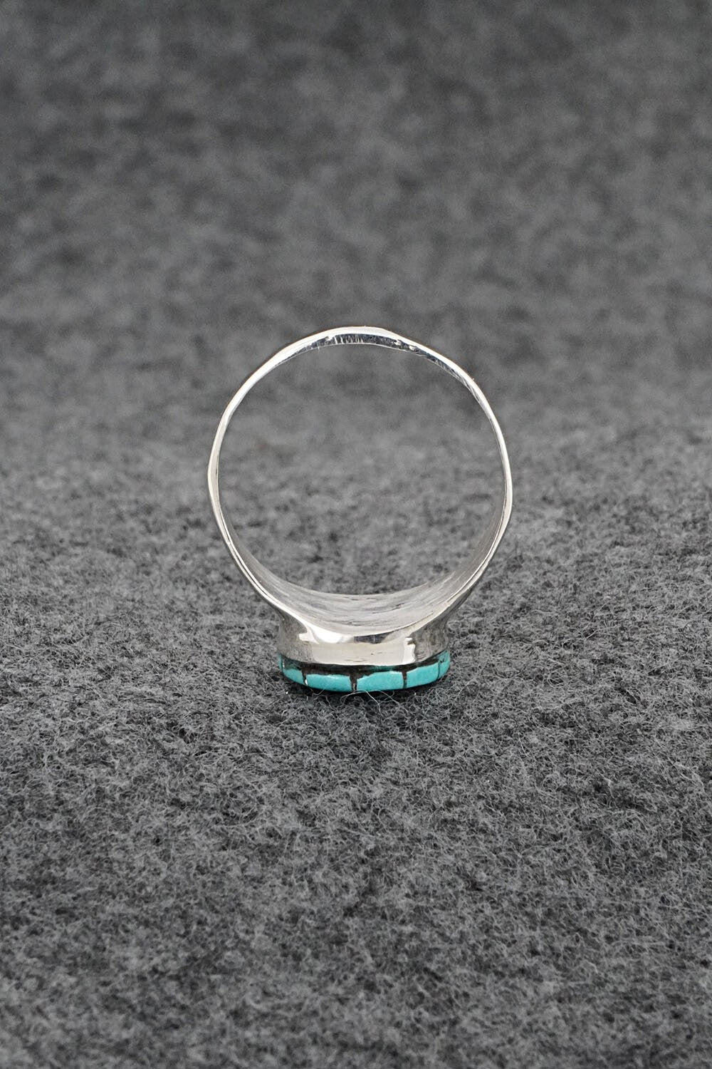 Turquoise & Sterling Silver Inlay Ring - Johnson Laweka - Size 8.5