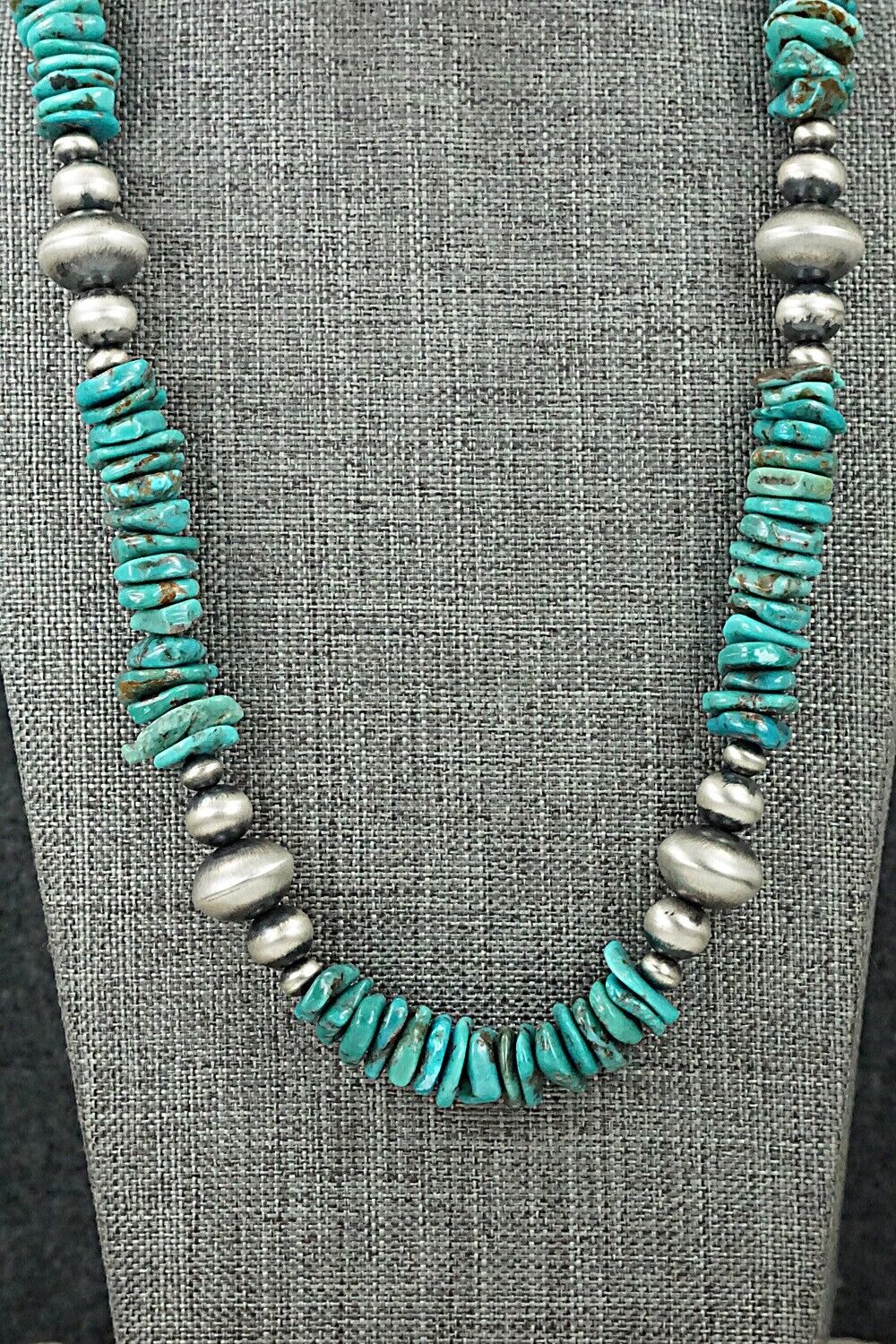 Turquoise & Sterling Silver Necklace 30" - Doreen Jake