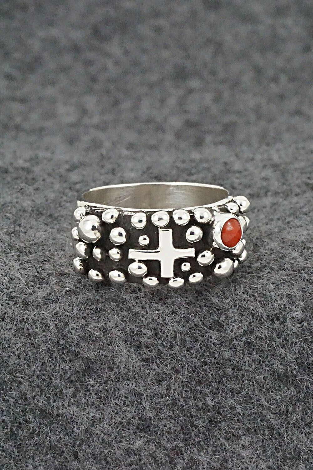 Coral & Sterling Silver Ring - Akee Douglas - Size 8.5