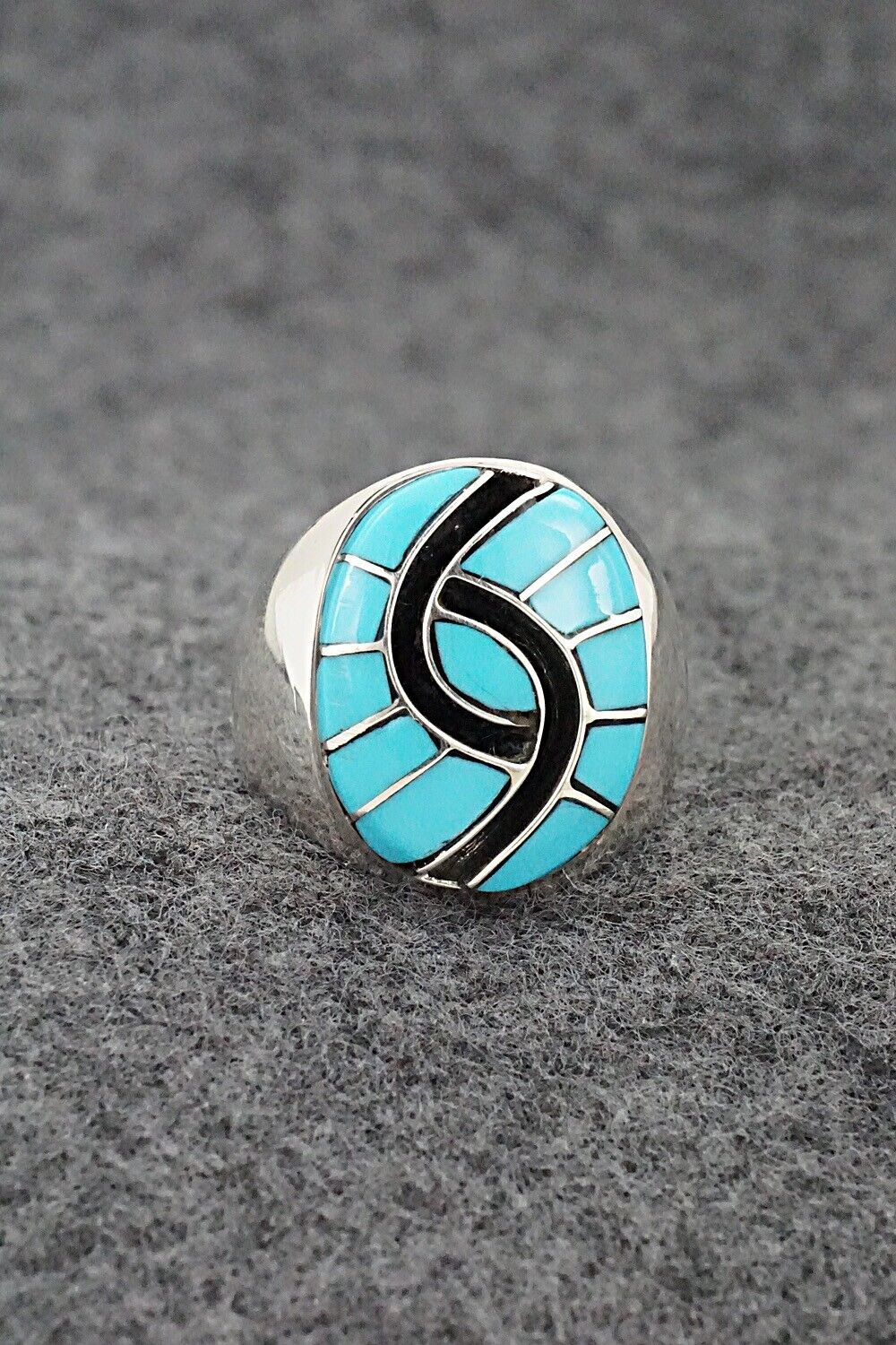 Turquoise & Sterling Silver Inlay Ring - Amy Wesley - Size 8.5