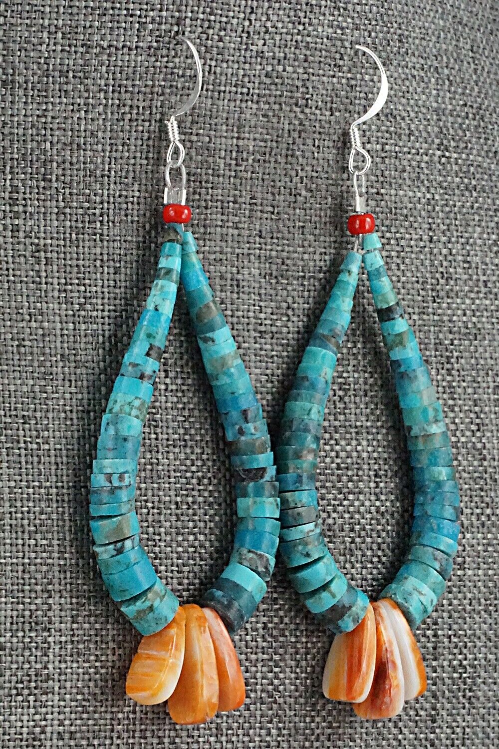 Spiny Oyster, Turquoise & Sterling Silver Earrings - Lupe Lovato