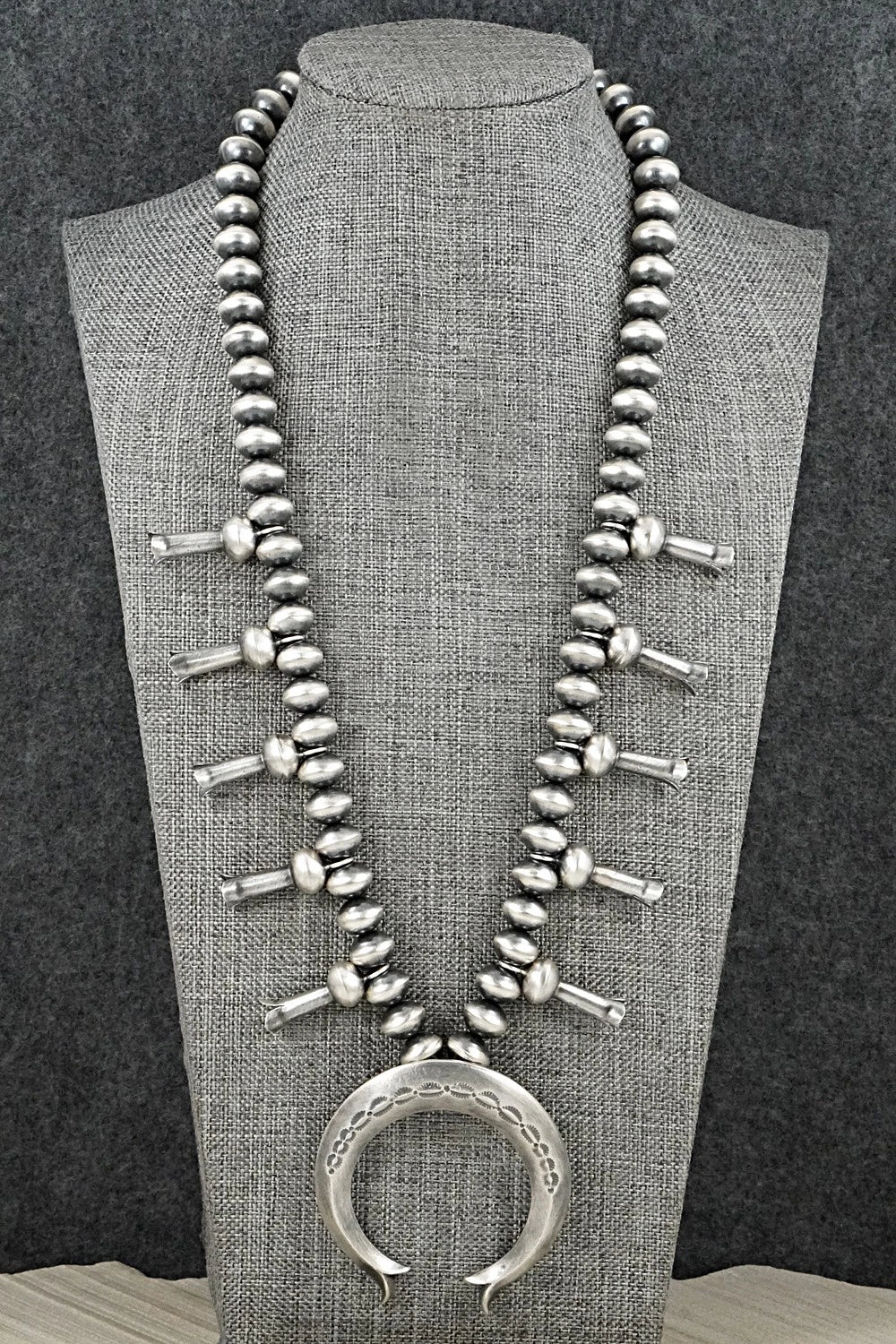 Sterling Silver Navajo Pearl Squash Blossom Necklace - Presley Haley
