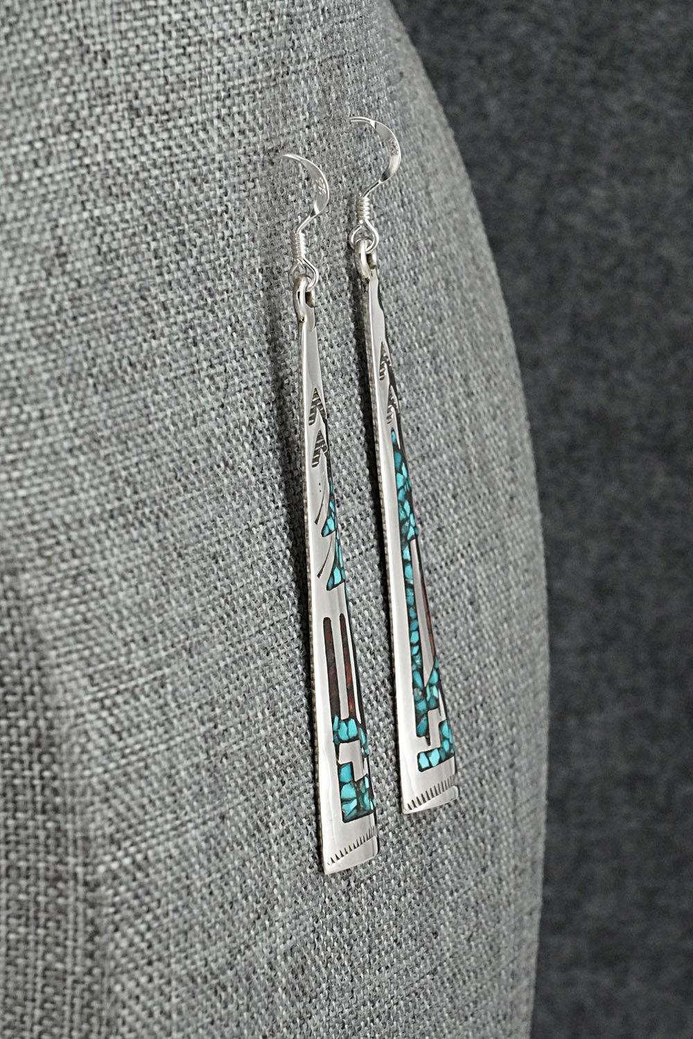Turquoise, Coral Chip & Sterling Silver Earrings - Joleen Yazzie