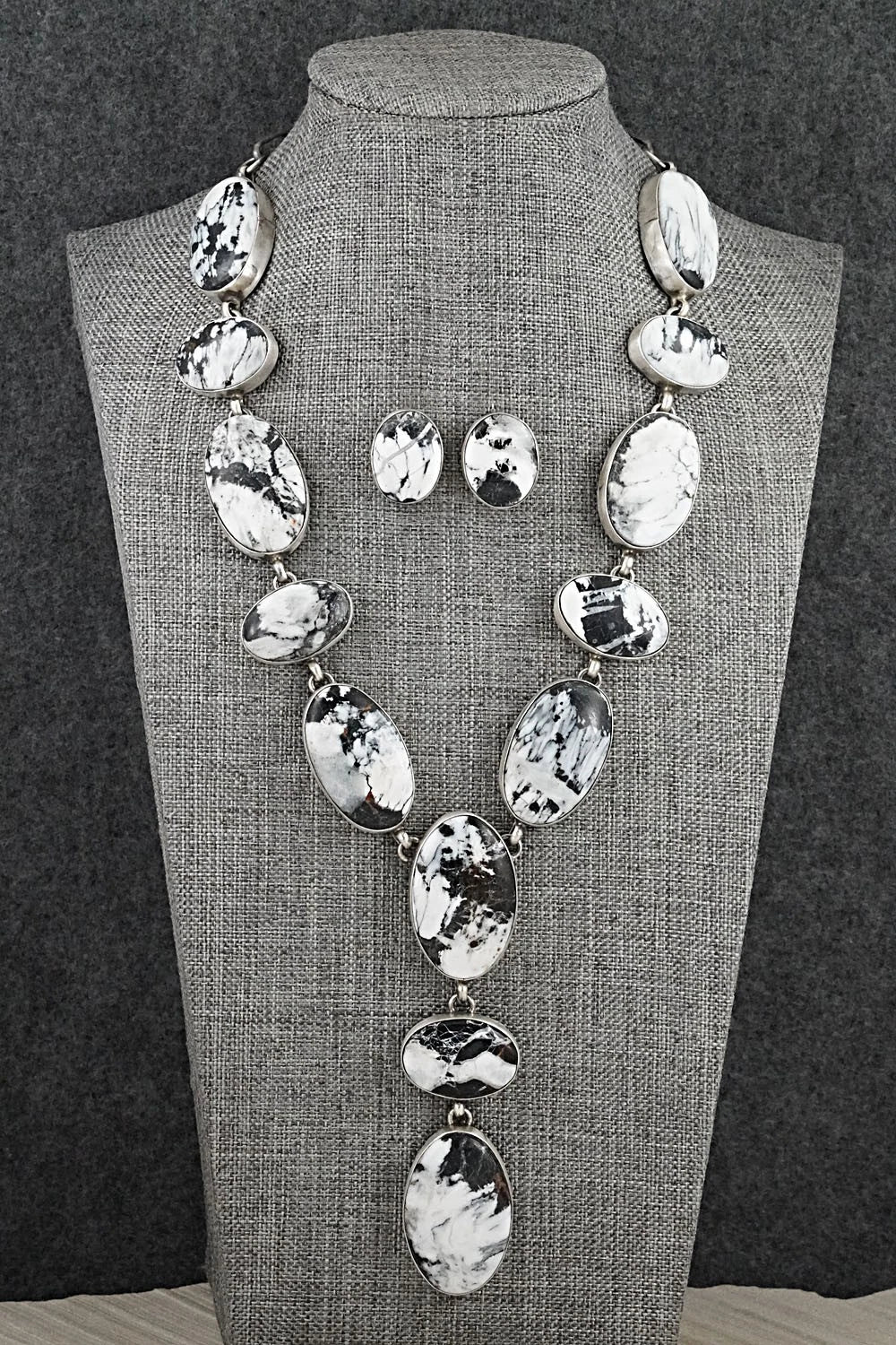 White Buffalo & Sterling Silver Necklace and Earrings Set - Darrin Livingston