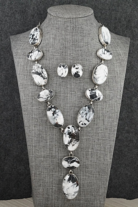 White Buffalo & Sterling Silver Necklace and Earrings Set - Darrin Livingston