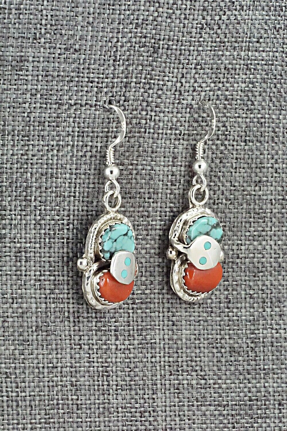 Turquoise, Coral & Sterling Silver Earrings - Joy Calavaza