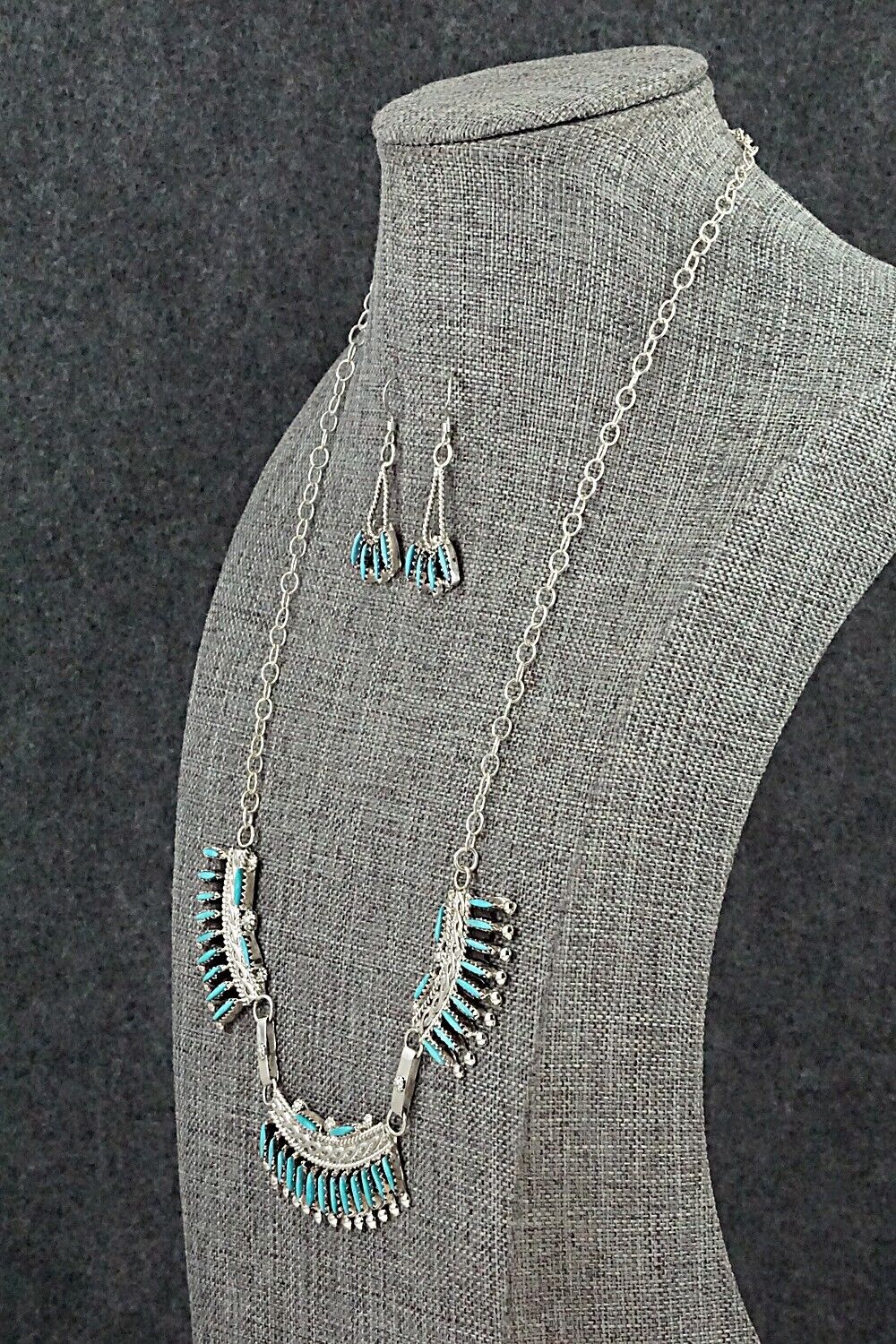 Turquoise & Sterling Silver Necklace Set - Jack Etsate