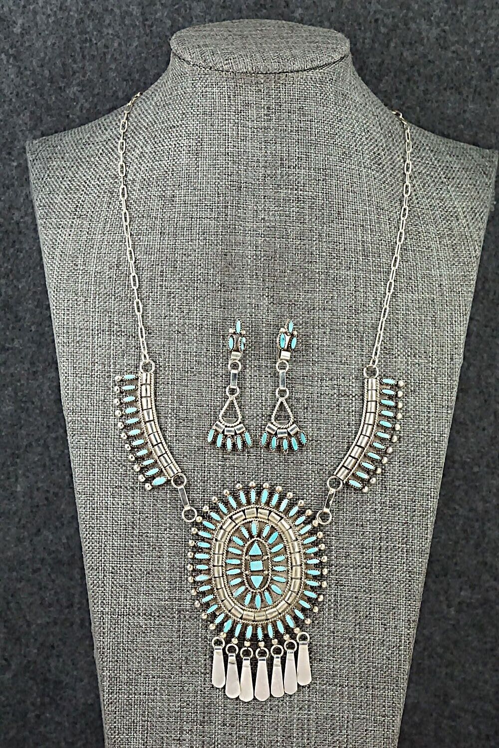 Turquoise & Sterling Silver Necklace and Earrings Set - Evonne Hustito