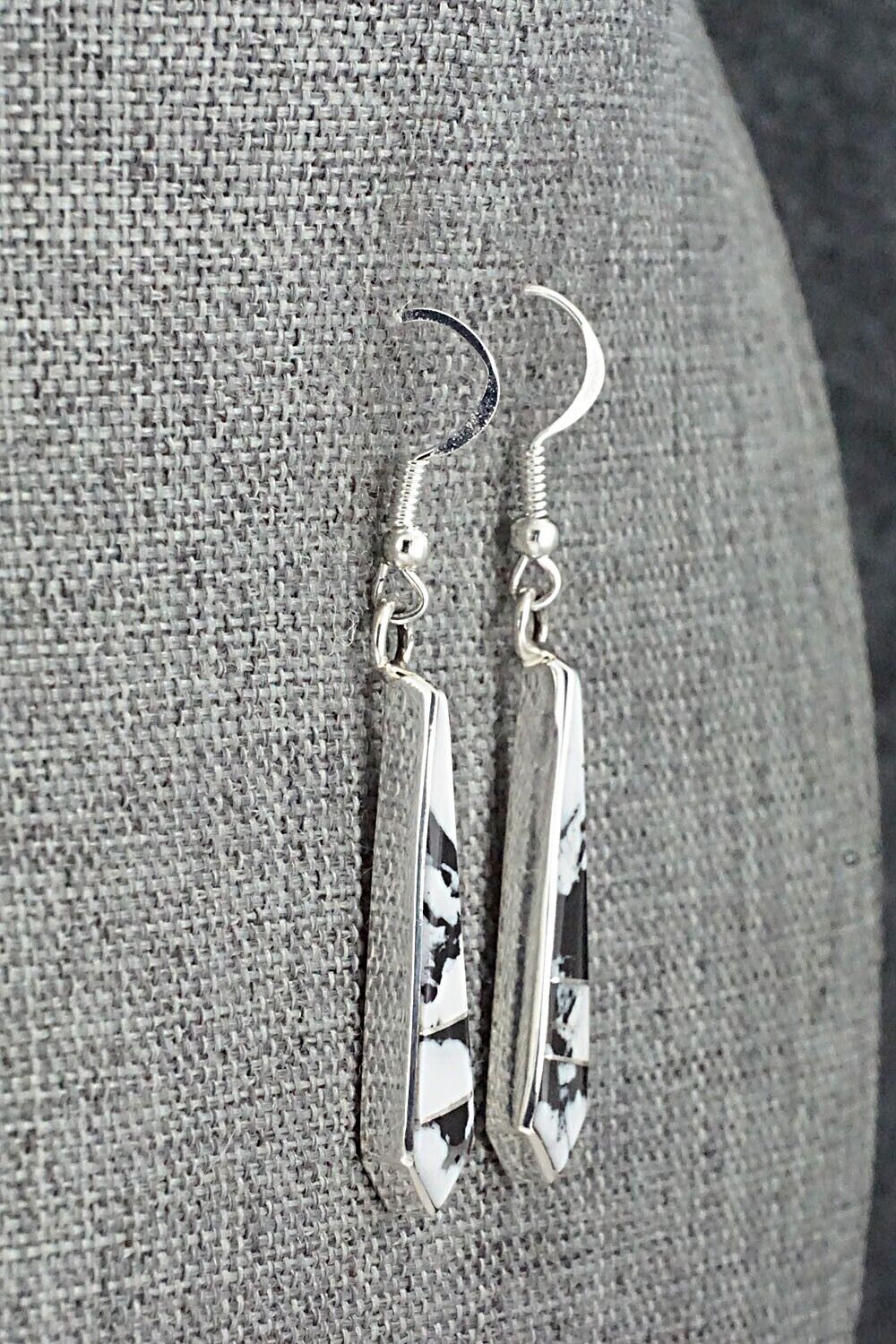 White Buffalo & Sterling Silver Inlay Earrings - Marilyn Yazzie