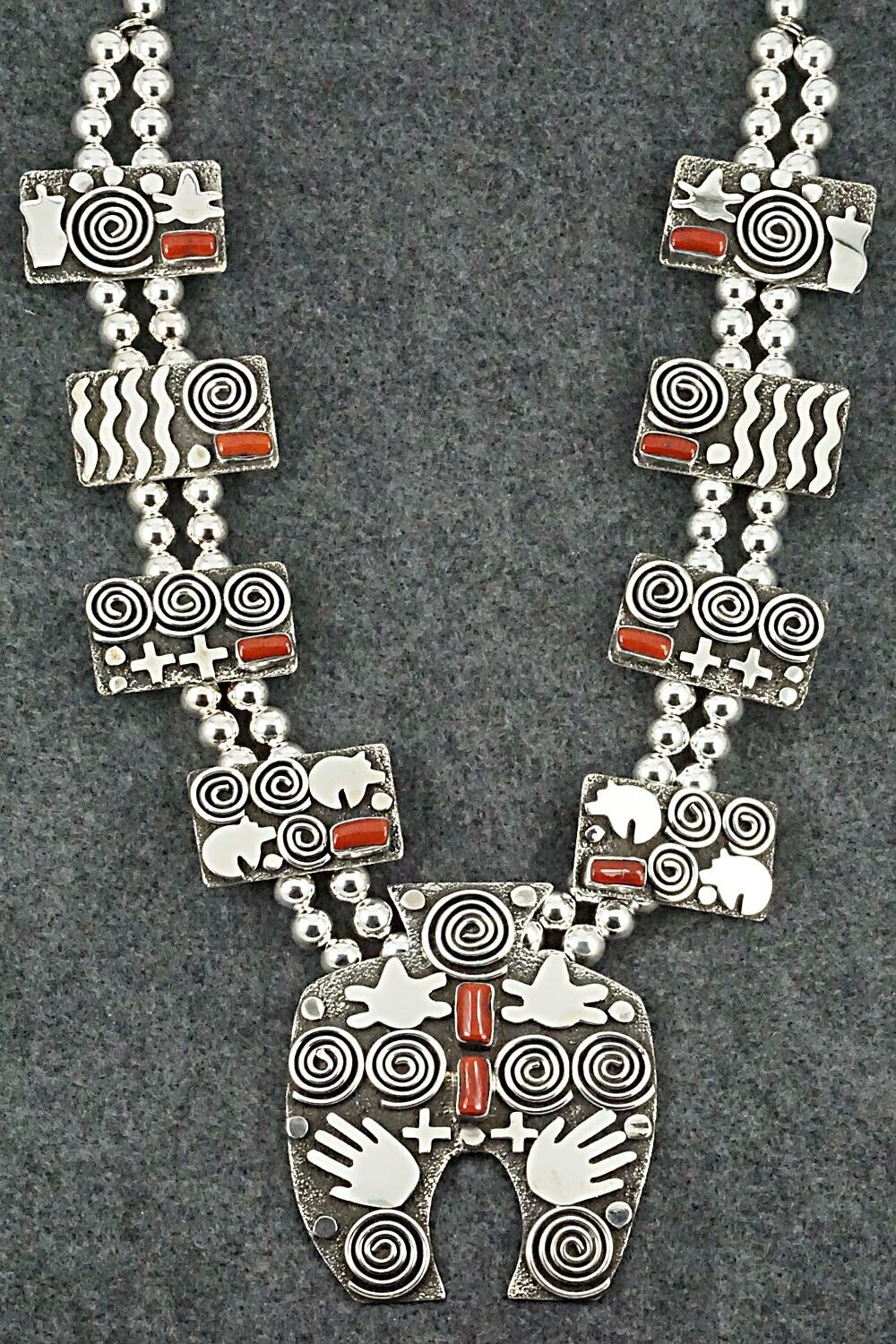 Coral & Sterling Silver Squash Blossom Set - Alex Sanchez