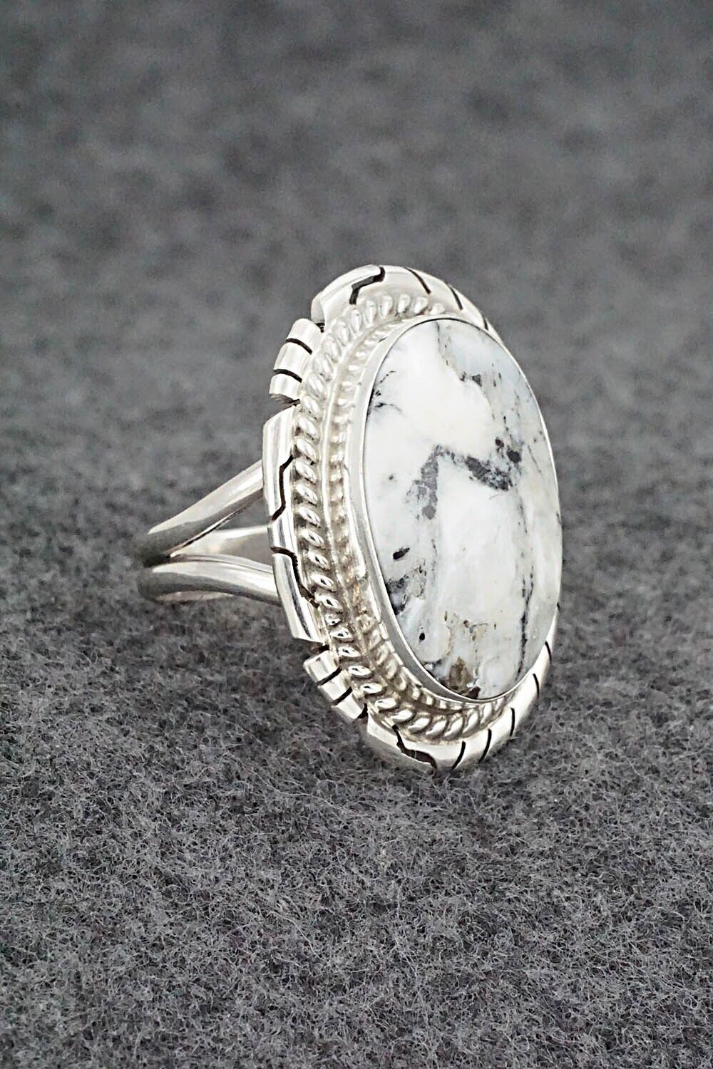 White Buffalo & Sterling Silver Ring - Peggy Skeets - Size 8.5