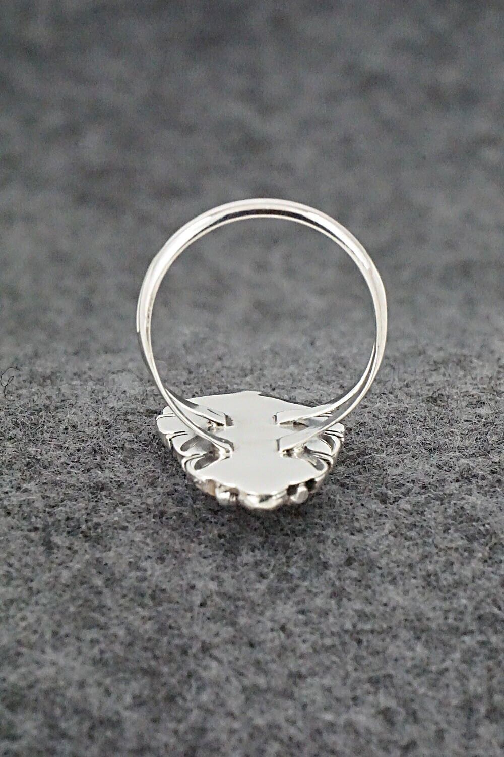 Spiny Oyster, Opalite & Sterling Silver Inlay Ring - James Manygoats - Size 8.5