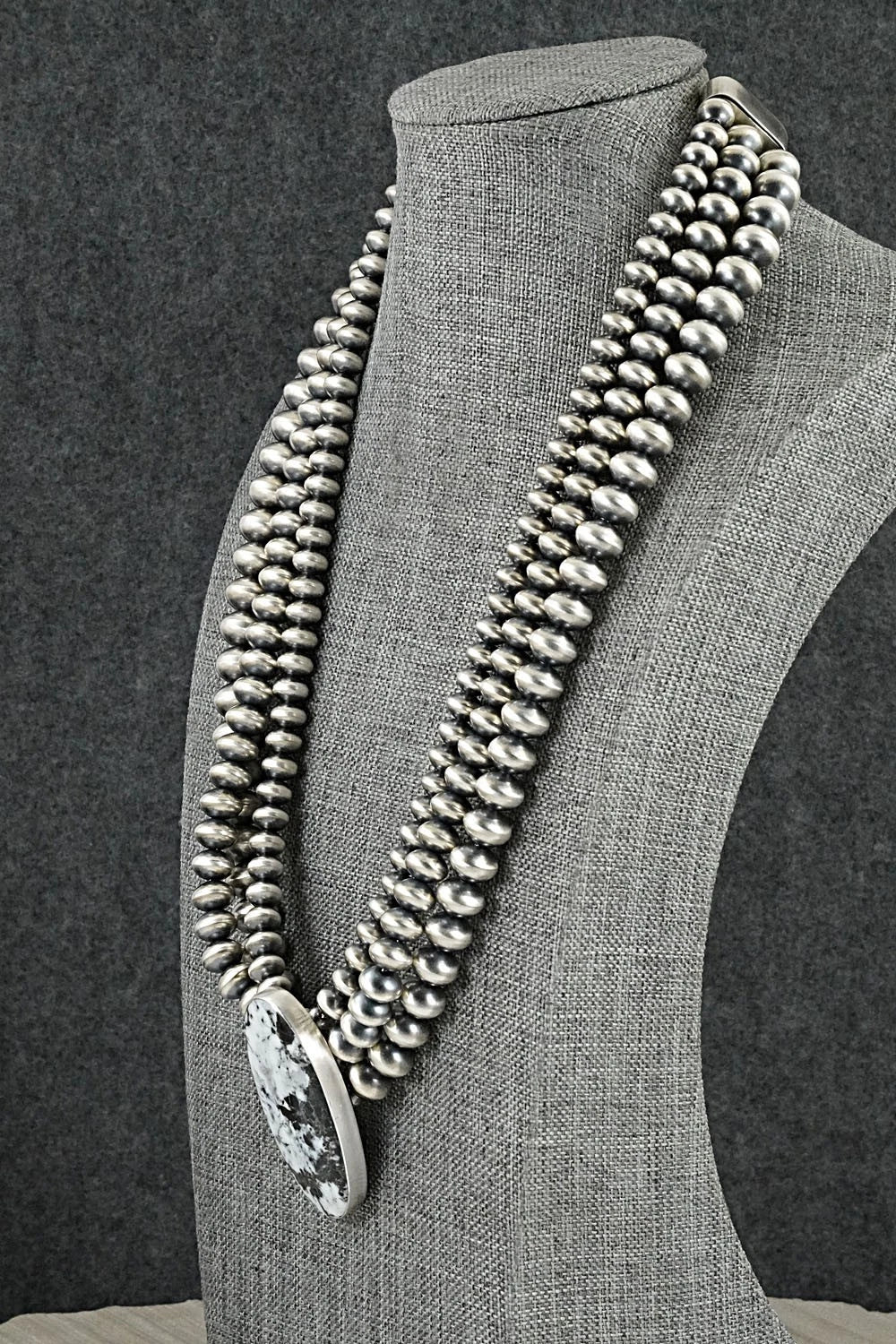 White Buffalo & Sterling Silver Navajo Pearl Necklace - Gruber & Halwood