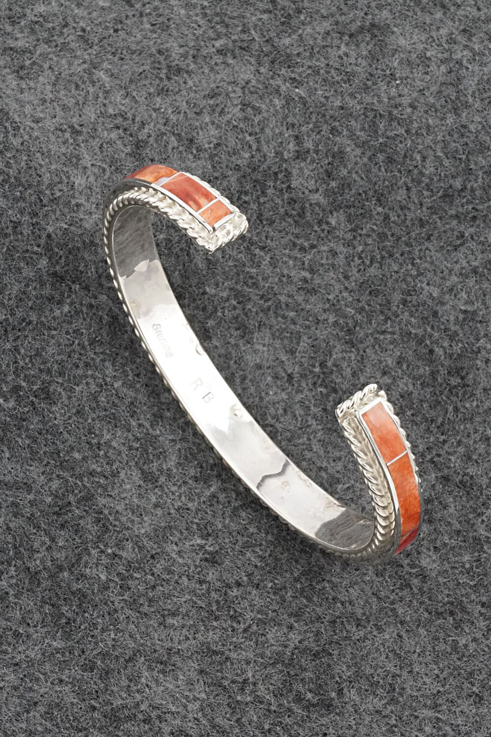 Spiny Oyster & Sterling Silver Inlay Bracelet - Ricky Booqua