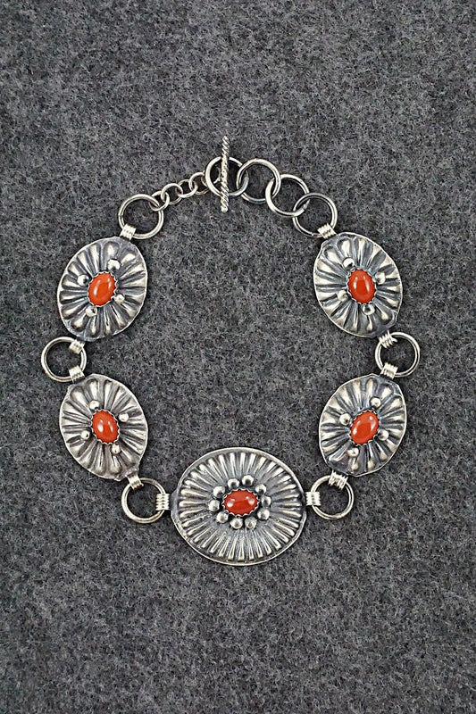 Coral and Sterling Silver Link Bracelet - Andrew Gordon