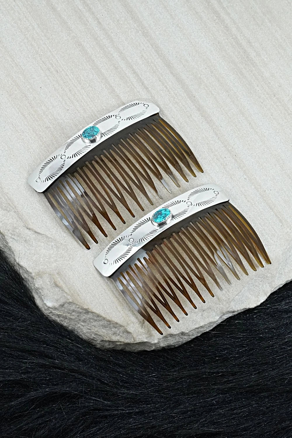 Turquoise & Sterling Silver Hair Combs - Jolene Begay