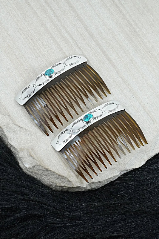 Turquoise & Sterling Silver Hair Combs - Jolene Begay