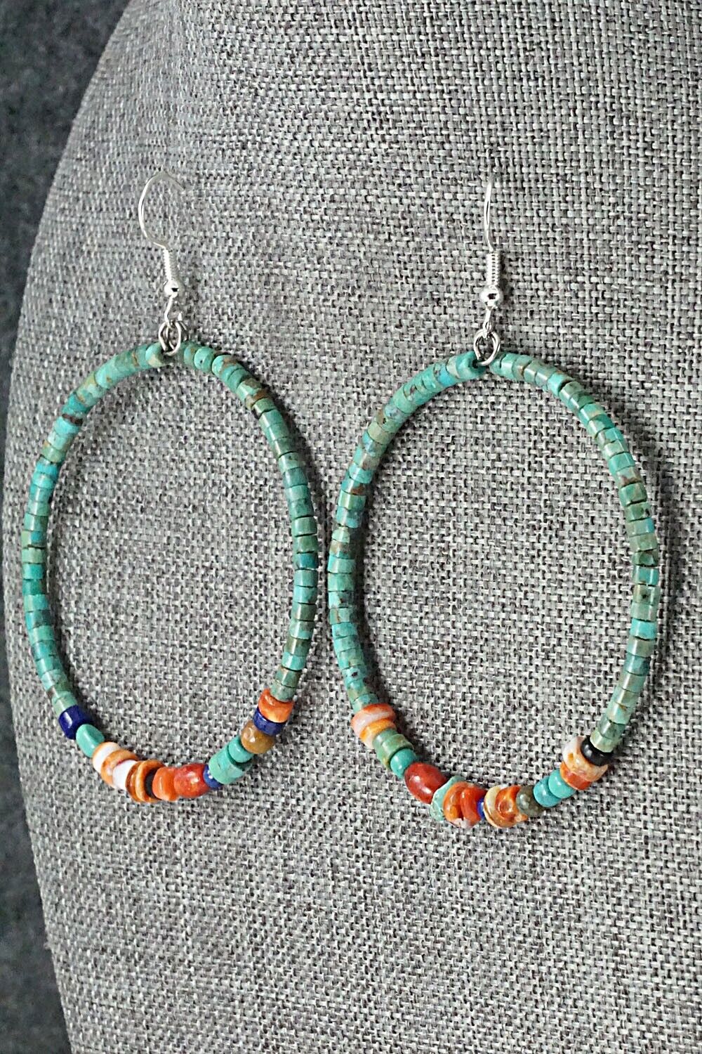 Multi Stone & Sterling Silver Hoop Earrings - Helen Tsosie