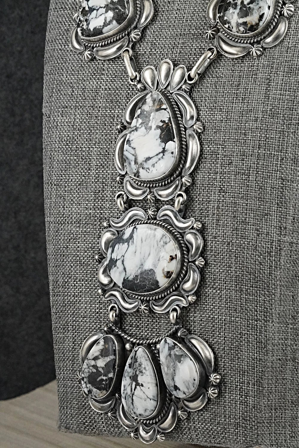 White Buffalo & Sterling Silver Necklace and Earrings Set - Raymond Delgarito