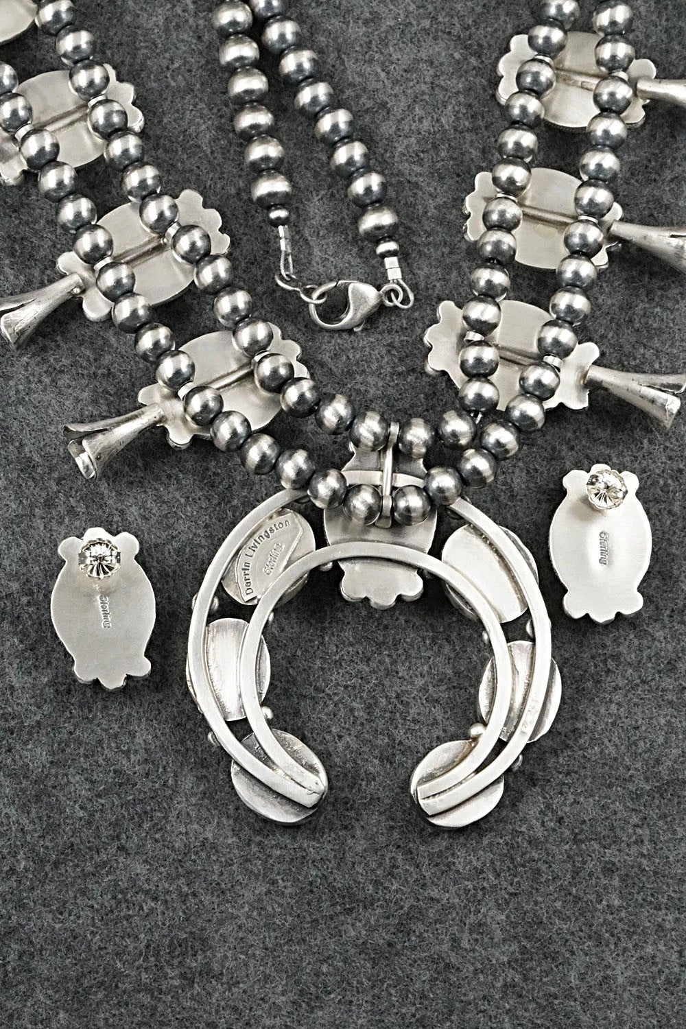 White Buffalo & Sterling Silver Squash Blossom Set - Darrin Livingston