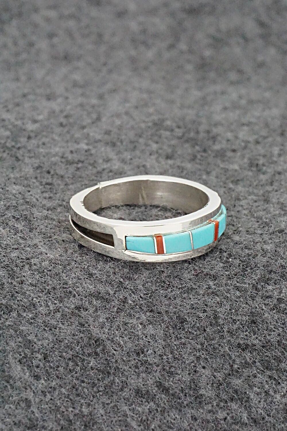 Turquoise, Coral & Sterling Silver Ring - Wilbert Muskett - Size 10.5